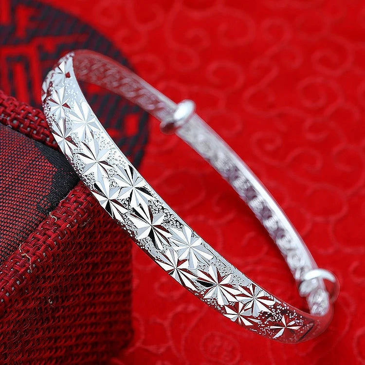Luxury 925 Sterling Silver Bracelets - Vintage Original Starry Sky Carving Adjustable Bangles Party Wedding Fine Jewelry