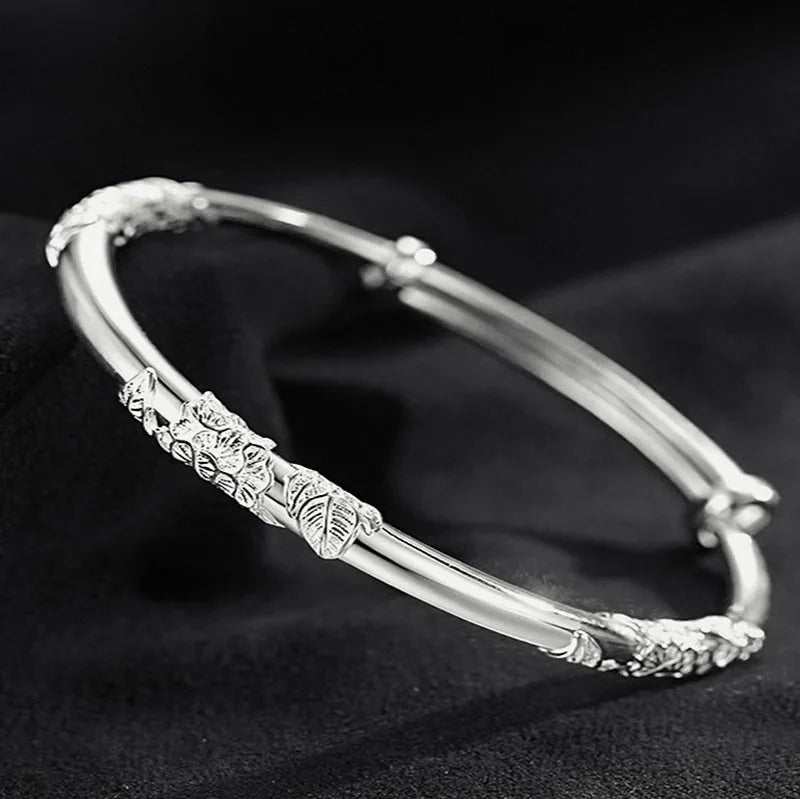 Luxury 925 Sterling Silver Bracelets - Vintage Original Starry Sky Carving Adjustable Bangles Party Wedding Fine Jewelry