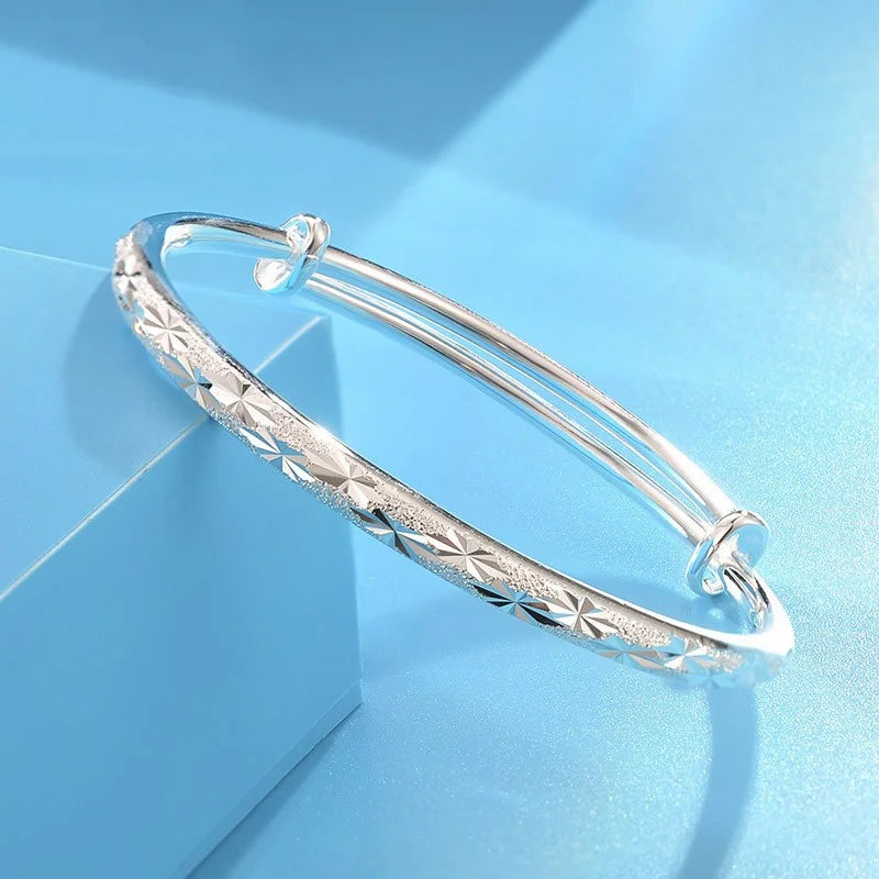 Luxury 925 Sterling Silver Bracelets - Vintage Original Starry Sky Carving Adjustable Bangles Party Wedding Fine Jewelry