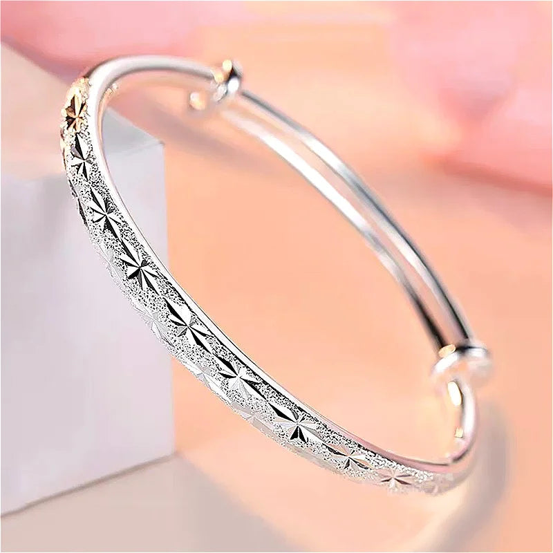 Luxury 925 Sterling Silver Bracelets - Vintage Original Starry Sky Carving Adjustable Bangles Party Wedding Fine Jewelry